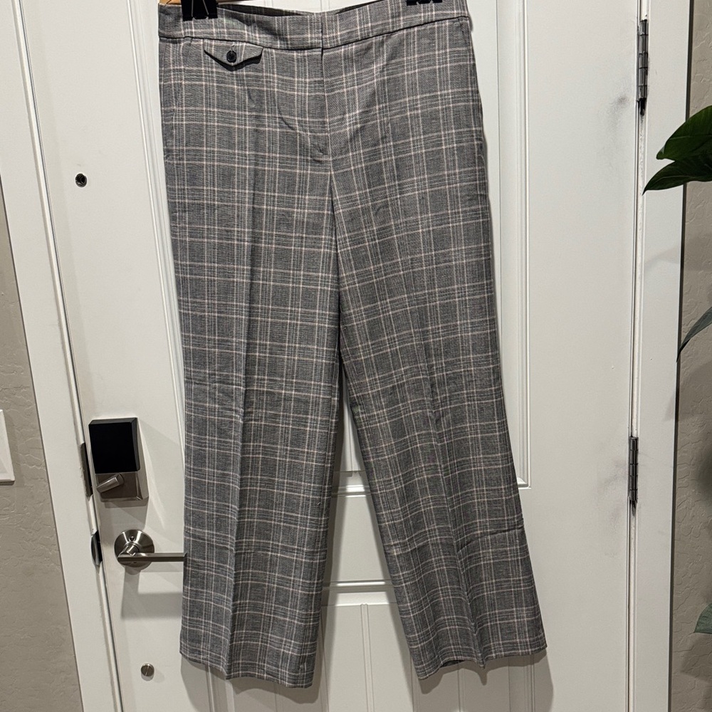 LOFT Gray Plaid Wide Leg Pants